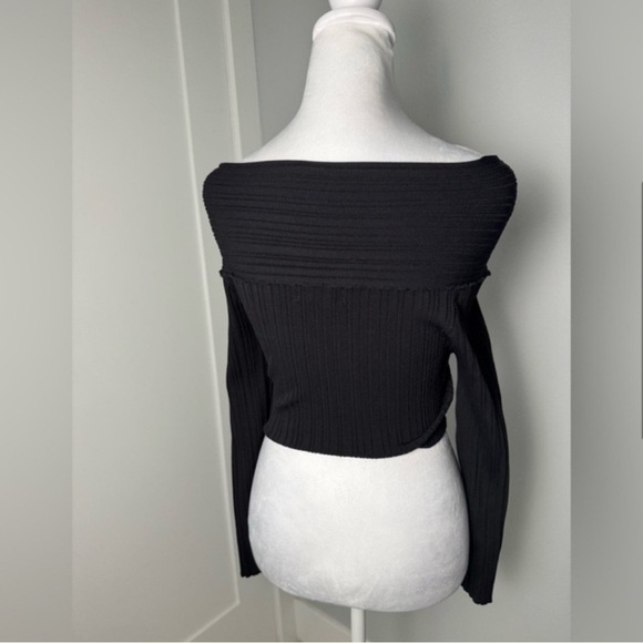 Michael Costello X Revolve Knit Ribbed off Shoulder Top in Black/ Size Medium - Picture 5 of 8